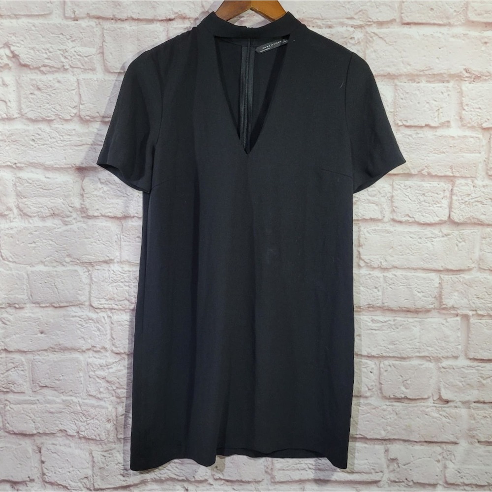 Zara Black V Neck Choker Shift Mini Dress